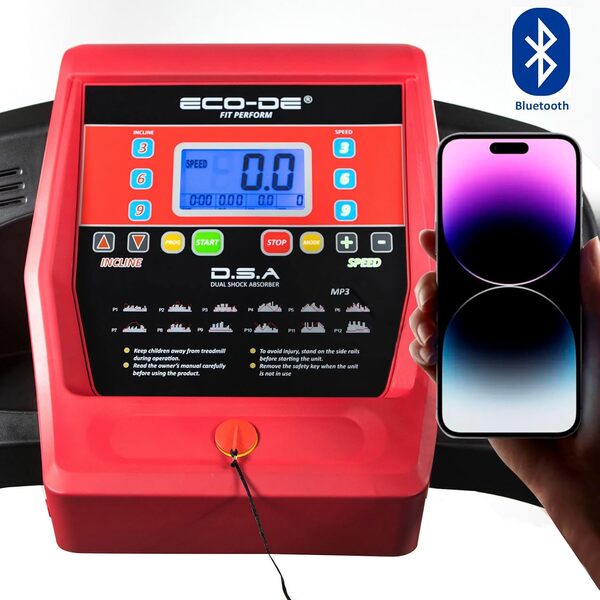 ECODE® Tapis de Course Inclinable 1º-15º, 3 CV, Tapis de Marche Multifonction, Tapis Roulant Professionnel 0-16 km/h, Double Amortisseur DSA, Contrôle Cardio, Bluetooth Music, 12 Programmes.