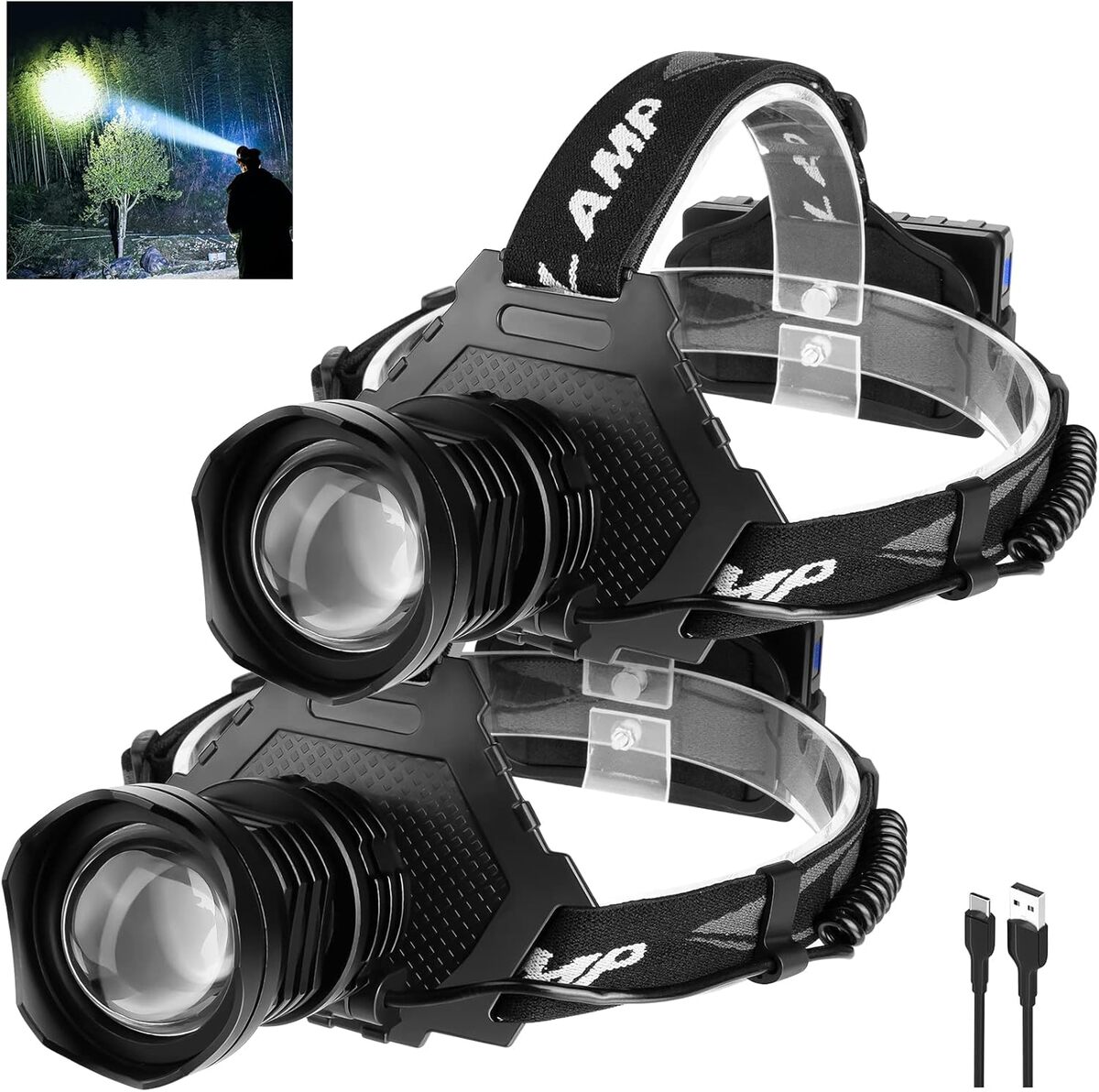 Test : lampe frontale LED rechargeable 100 000 lumens 5 modes IPX7