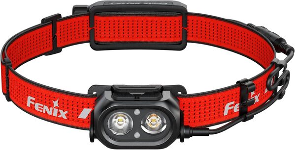 Fenix HP12R-T Lampe frontale rechargeable rouge pour course et extérieur | 1300 lumens | 200 m | 310 heures maximum | Blanc froid + faisceau blanc chaud | Boîtier de batterie arrière avec voyant [Classe énergétique A]