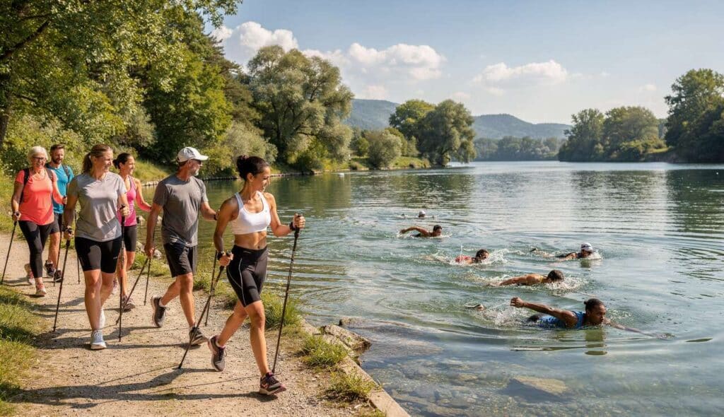 Marche nordique et natation : différences, similitudes et performances