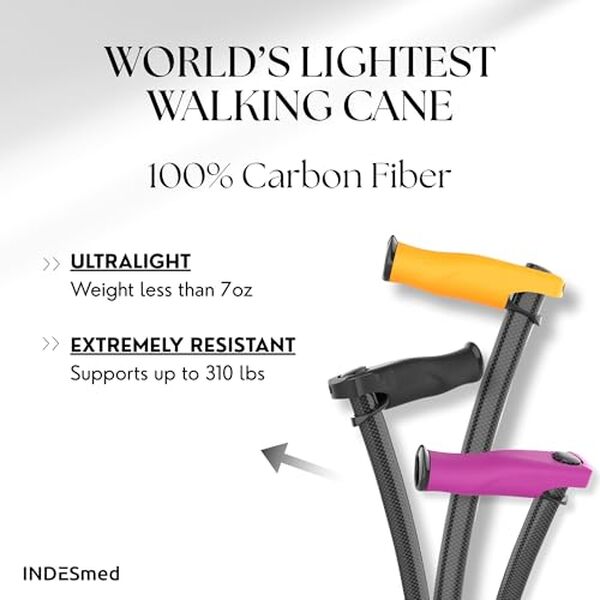 Découvrez la canne de marche en fibre de carbone ultra légère par INDESmed. Alliez confort, design et performance pour une mobilité au top.